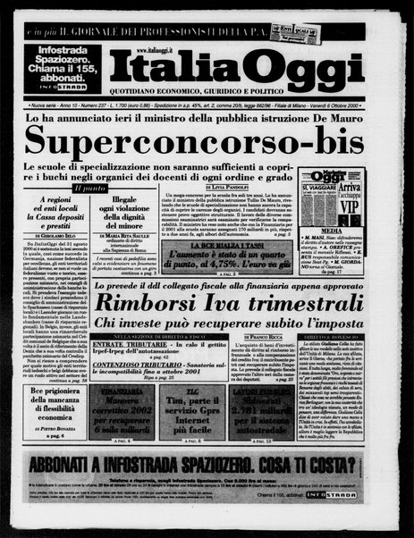 Italia oggi : quotidiano di economia finanza e politica